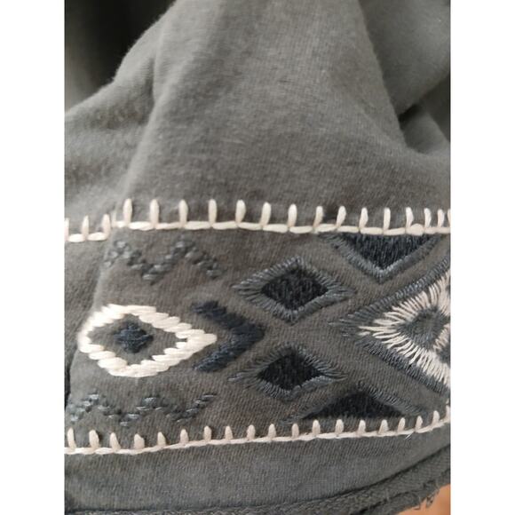 MONORENO  Gray Open Cardigan Embroidery Cotton Flow Look Long Sleeves Pockets L - Picture 10 of 11